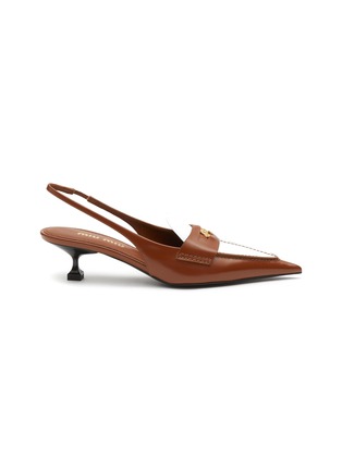 Main View - Click To Enlarge - MIU MIU - Logo brooch point toe leather mules