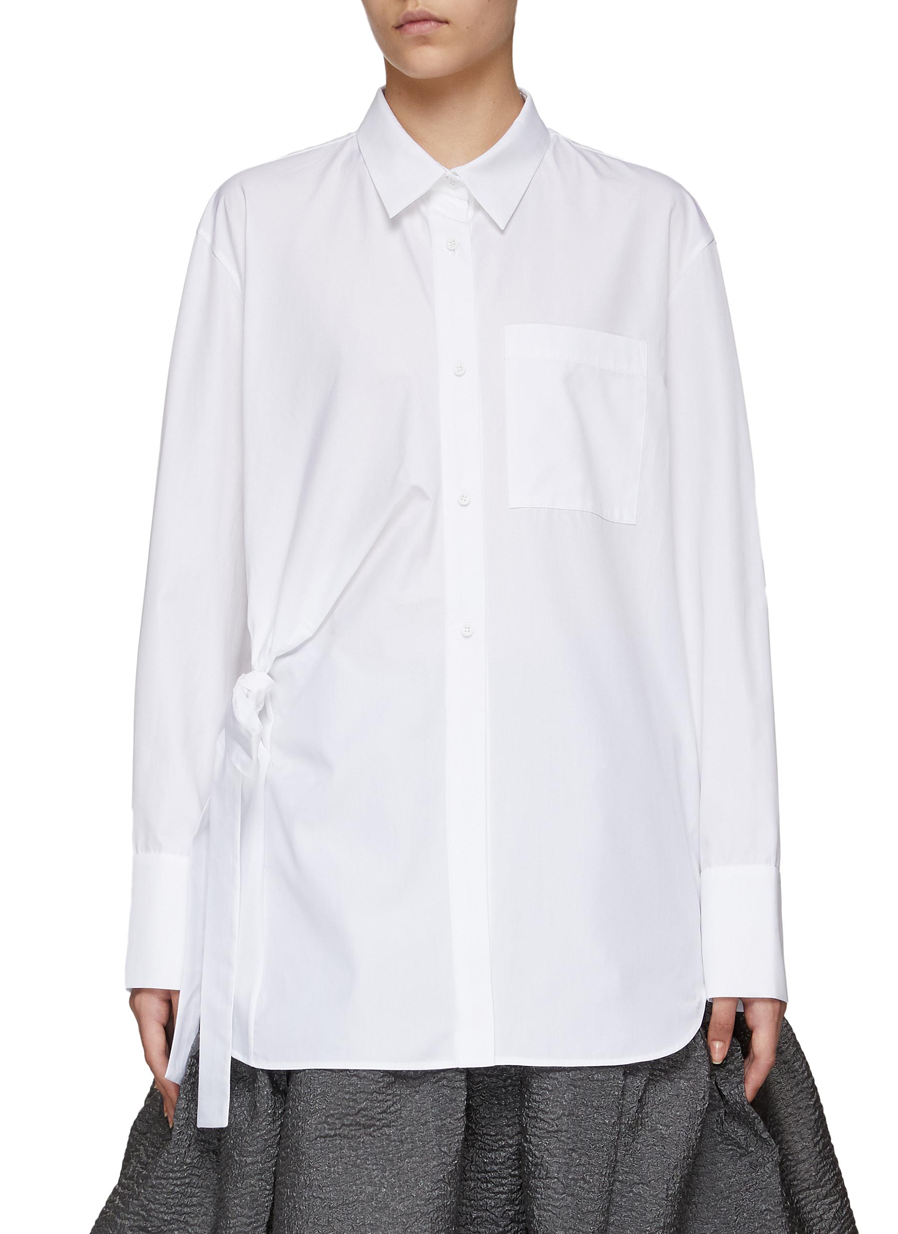 Asymmetric bow detail button-down shirt 