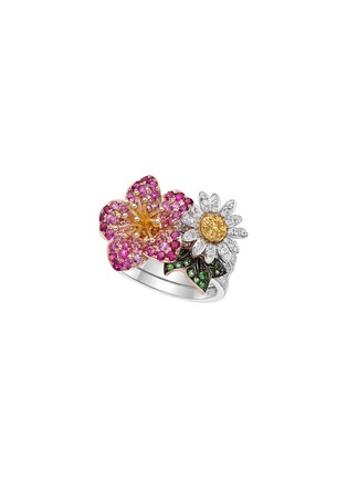 Detail View - Click To Enlarge - SARAH ZHUANG - Blossom Plum' Diamond Sapphire Ruby 18k Gold Ring