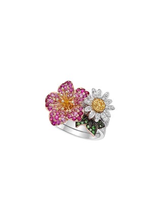 Detail View - Click To Enlarge - SARAH ZHUANG - Blossom Daisy' Diamond Sapphire Garnet 18k Gold Ring