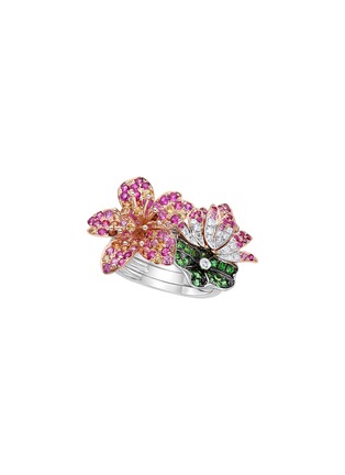 Detail View - Click To Enlarge - SARAH ZHUANG - Blossom Lotus' Diamond Sapphire Garnet 18k Gold Ring