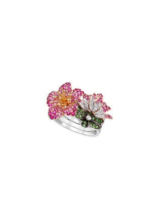 Detail View - Click To Enlarge - SARAH ZHUANG - Blossom Lotus' Diamond Sapphire Garnet 18k Gold Ring