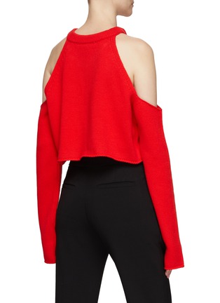 Back View - Click To Enlarge - BALMAIN - COLD SHOULDER CHAIN DETAIL CROPPED KNIT SWEATER