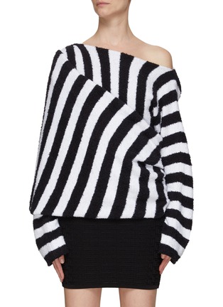 Main View - Click To Enlarge - BALMAIN - ASYMMETRIC BOAT NECK COTTON FUR SWEATER