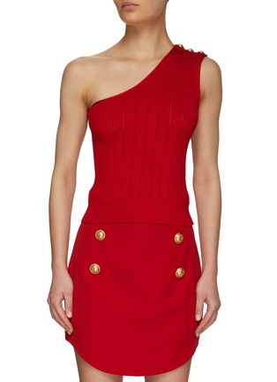 Main View - Click To Enlarge - BALMAIN - Buttoned one-shoulder knit top