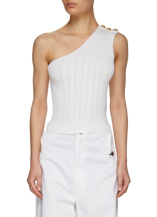 Main View - Click To Enlarge - BALMAIN - Buttoned one-shoulder knit top