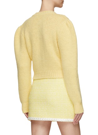 Back View - Click To Enlarge - ALESSANDRA RICH - PUFF SLEEVE WOOL BLEND CABLE KNIT CROPPED CARDIGAN