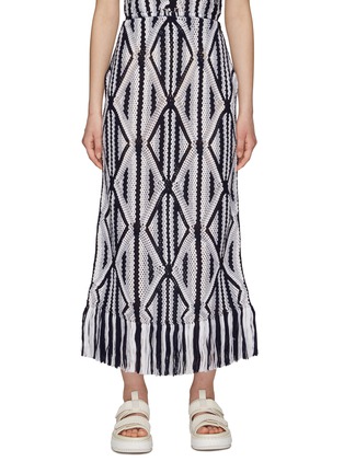 Main View - Click To Enlarge - GABRIELA HEARST - Estes' Ethnic Print Fray Hem Wool Knit Midi Skirt
