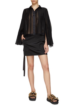 Figure View - Click To Enlarge - SACAI - VOILE PLEATED SEE THROUGH SHIRT