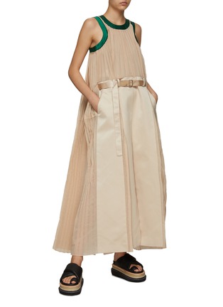 Figure View - Click To Enlarge - SACAI - Pleated satin belt detail sleeveless maxi dress