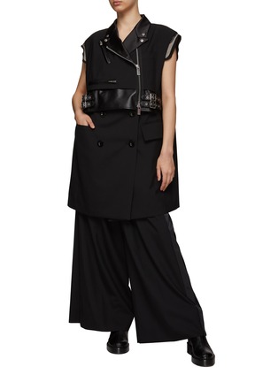 Figure View - Click To Enlarge - SACAI - FRONT ZIP LEATHER PANEL DETAIL SUITING VEST