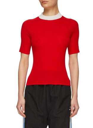 Main View - Click To Enlarge - MERYLL ROGGE - CONTRAST MOCK NECK SHORT SLEEVE KNIT TOP