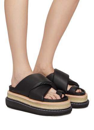 Figure View - Click To Enlarge - SACAI - CROSSOVER STRAP LEATHER PLATFORM SANDALS