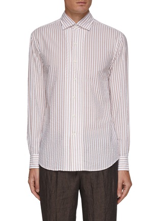 Main View - Click To Enlarge - TOMORROWLAND - Wide Collar Cotton Seersucker Stripe Shirt
