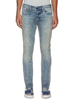 Main View - Click To Enlarge - DENHAM - ‘Razor Free Move' Distressed Light Washed Slim Jeans