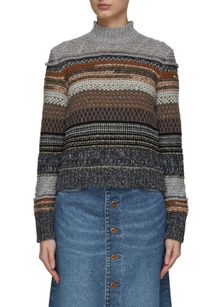 Main View - Click To Enlarge - CHLOÉ - High Neck Striped Chunky Cashmere Knit Jumper