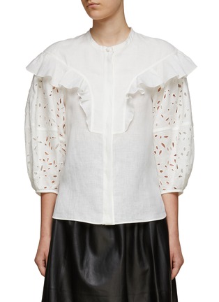 Main View - Click To Enlarge - CHLOÉ - CUTOUT DETAIL MID SLEEVE RUFFLED TOP