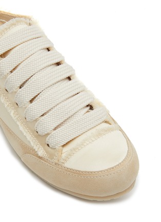 Detail View - Click To Enlarge - PEDRO GARCÍA - ‘PATE’ LACE UP CUT OUT HEEL SATIN SNEAKERS