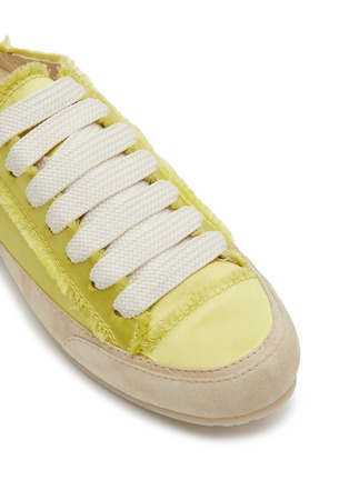Detail View - Click To Enlarge - PEDRO GARCÍA - ‘PATE’ LACE UP CUT OUT HEEL SATIN SNEAKERS