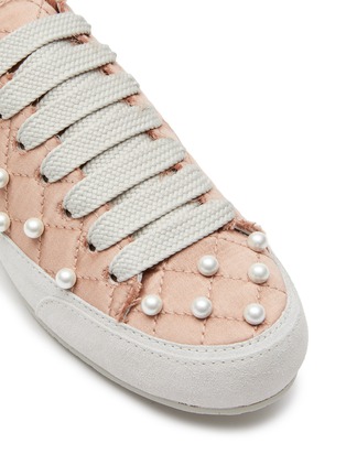 Detail View - Click To Enlarge - PEDRO GARCIA  - ‘Punet' pearl embellished quilted satin sneakers