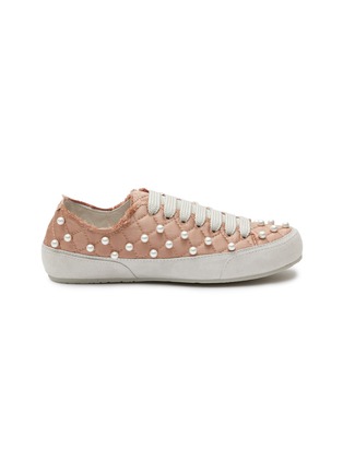 Main View - Click To Enlarge - PEDRO GARCIA  - ‘Punet' pearl embellished quilted satin sneakers