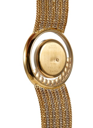 Detail View - Click To Enlarge - LANE CRAWFORD VINTAGE COLLECTION - CHOPARD Happy Diamond golden dial 18k yellow gold steel case lady watch