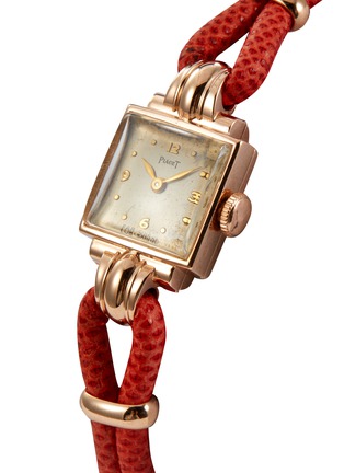 Detail View - Click To Enlarge - LANE CRAWFORD VINTAGE COLLECTION - PIAGET silver dial 18k rose gold case string strap watch