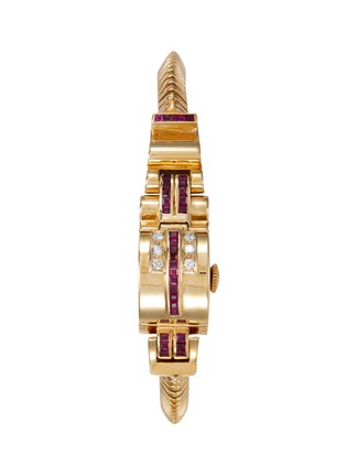 Main View - Click To Enlarge - LANE CRAWFORD VINTAGE COLLECTION - TERSA Diamond Ruby concealed silver dial 9K yellow gold case lady watch