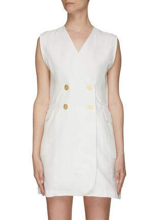 Main View - Click To Enlarge - LE KASHA - Linen Sleeveless Double-Breasted Vest