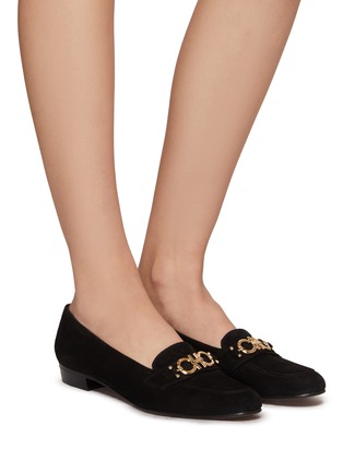 Figure View - Click To Enlarge - SALVATORE FERRAGAMO - ‘BABS’ LOGO ENGRAVED BUCKLE DETAIL SUEDE LOAFERS