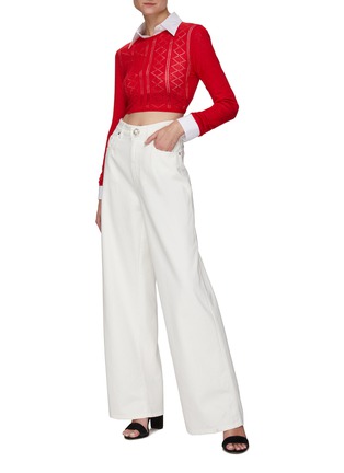 Figure View - Click To Enlarge - MIU MIU - KEYHOLE TIED BACK KNITTED CROPPED TOP
