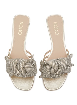 Detail View - Click To Enlarge - RODO - LAME CALF LEATHER CRYSTAL KNOT FLAT SLIDES