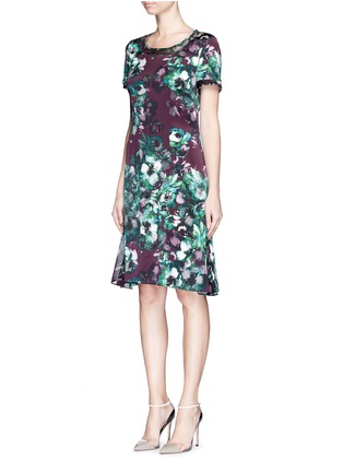 Front View - Click To Enlarge - ST. JOHN - Sheer trim floral print silk charmeuse dress