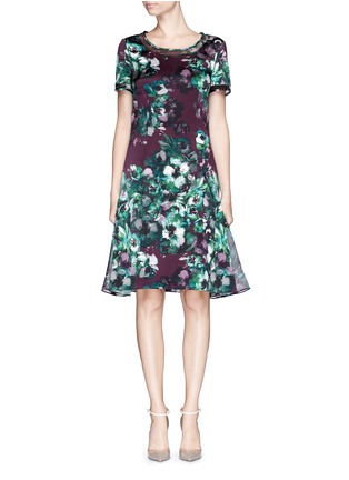 Main View - Click To Enlarge - ST. JOHN - Sheer trim floral print silk charmeuse dress