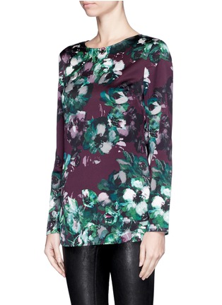 Front View - Click To Enlarge - ST. JOHN - Floral print high-low silk charmeuse top