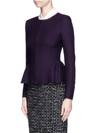 Front View - Click To Enlarge - ST. JOHN - Shirred peplum textured knit zip jacket