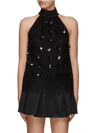 Main View - Click To Enlarge - CAROLINA HERRERA - HALTER NECK SEQUIN DETAIL SHEER BLOUSE