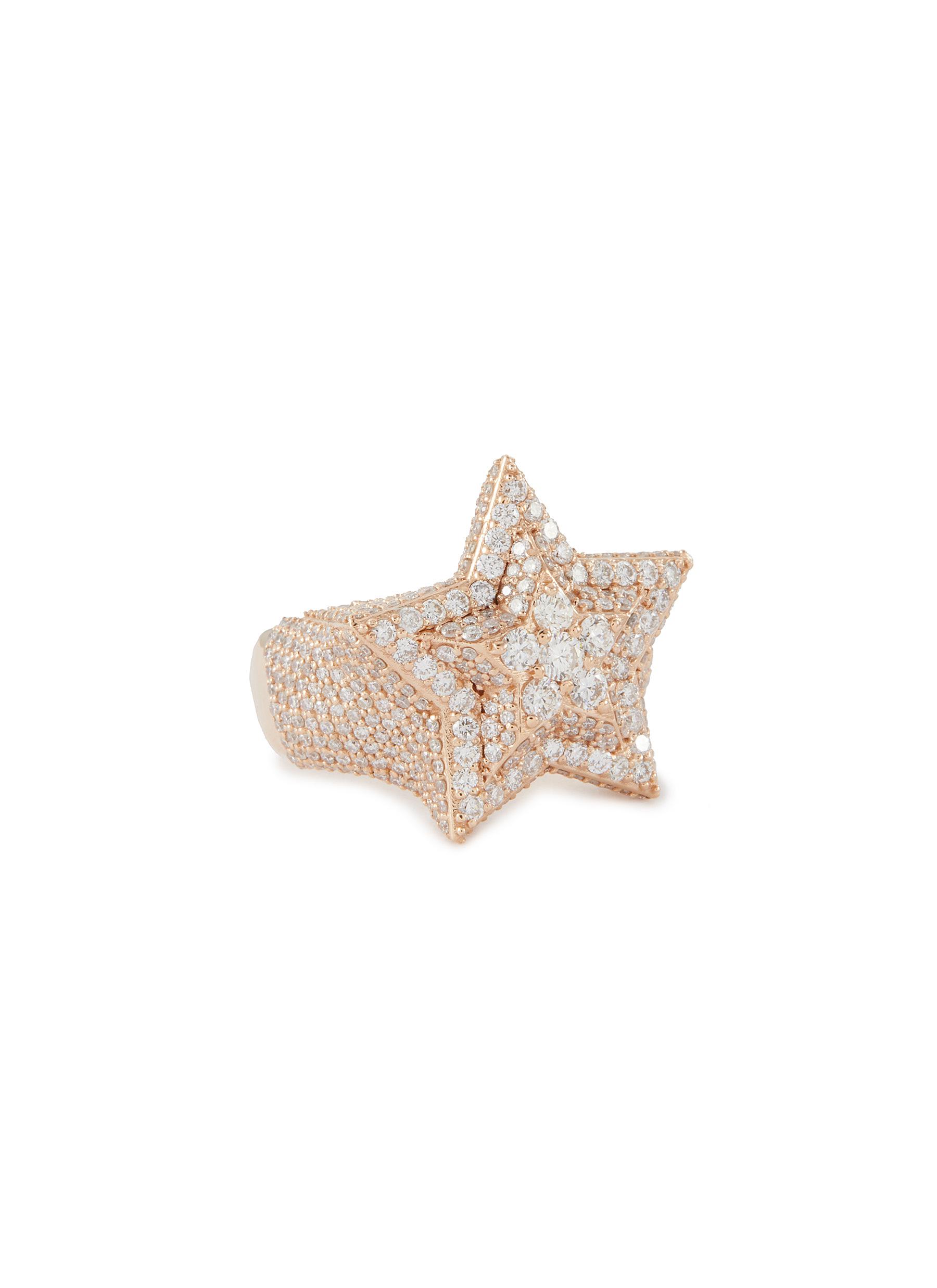 BEE GODDESS 'Starlight' Diamond 14k Rose Gold Sirius Star Chunky Ring