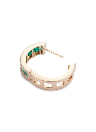 Detail View - Click To Enlarge - BEE GODDESS - ‘Mondrian' Diamond Emerald 14k Gold Hoop Earrings