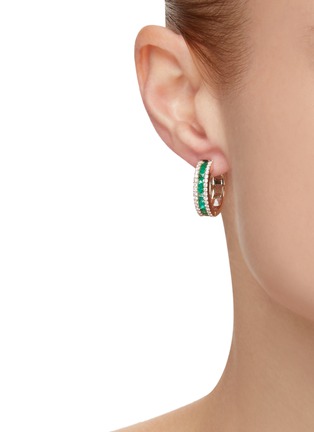 Figure View - Click To Enlarge - BEE GODDESS - ‘Mondrian' Diamond Emerald 14k Gold Hoop Earrings