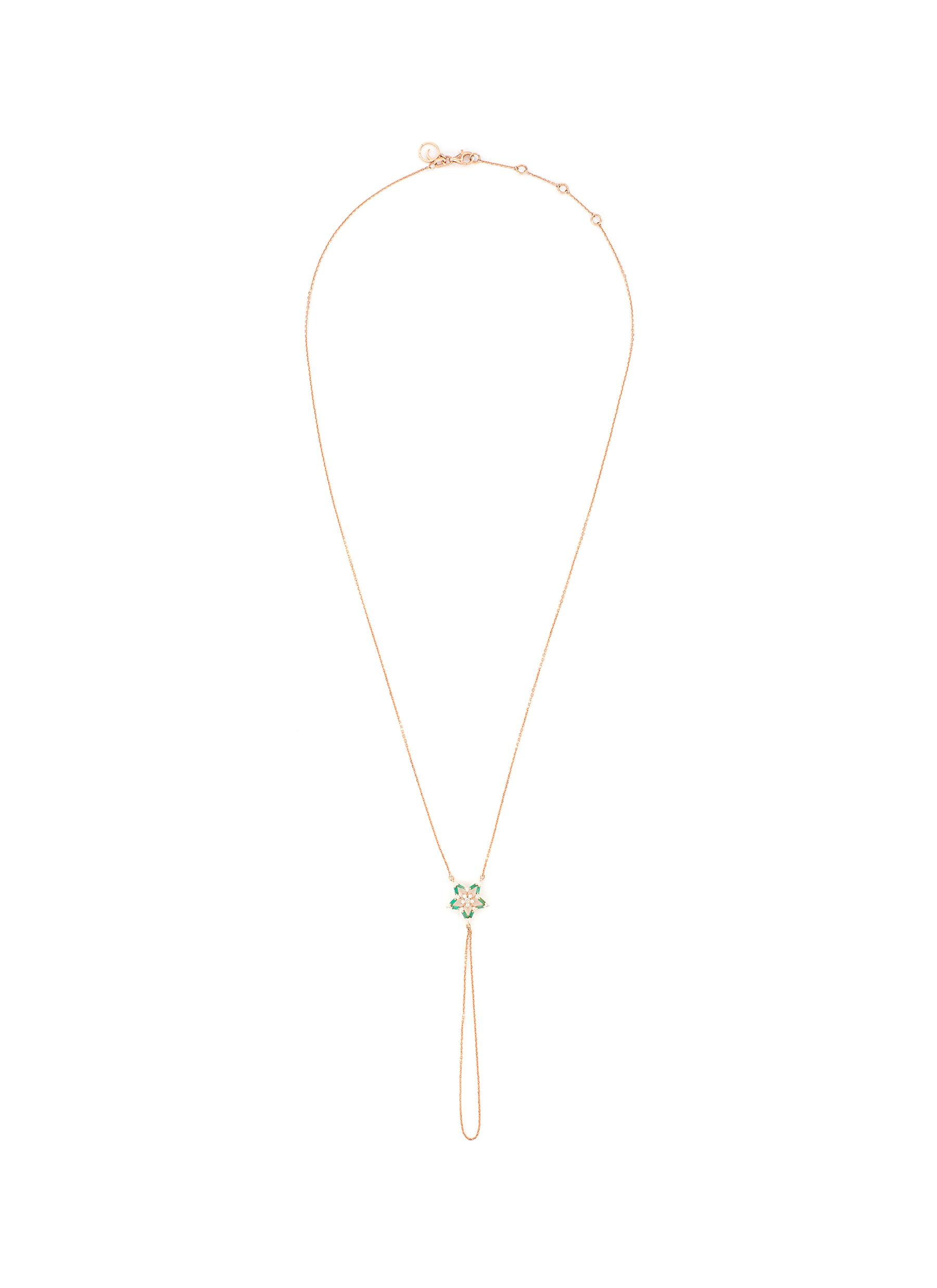 BEE GODDESS 'Starlight' Diamond Emerald 14k Rose Gold Sirius Star Necklace