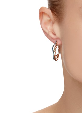 Figure View - Click To Enlarge - BEE GODDESS - ‘Cintemani' Diamond 14k Rose Gold Wave Hoop Earring