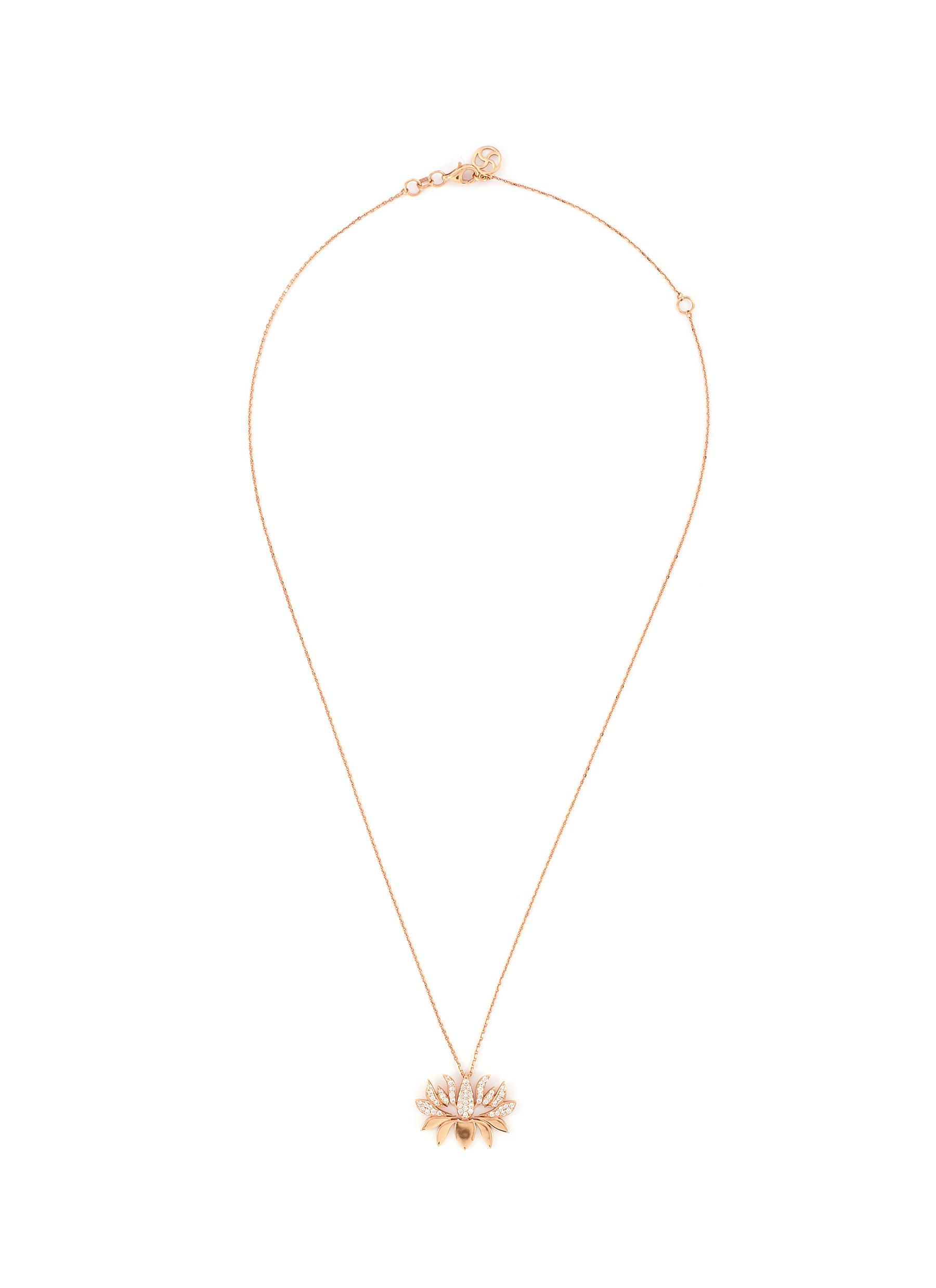 BEE GODDESS ‘Lotus Lakshmi' Diamond 14k Rose Gold Pendant Necklace