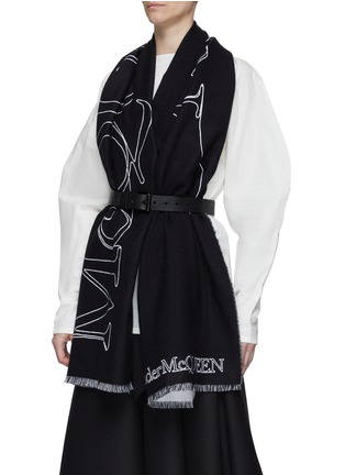 Figure View - Click To Enlarge - ALEXANDER MCQUEEN - AMQ LOGO THREADED WOOL SCARF