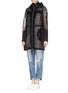 Front View - Click To Enlarge - MONCLER - Organza overlay hooded down jacket