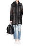Figure View - Click To Enlarge - MONCLER - Organza overlay hooded down jacket