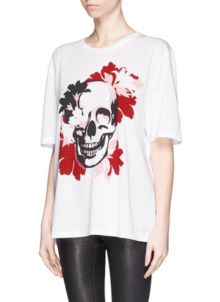 Front View - Click To Enlarge - ALEXANDER MCQUEEN - Skull flower cotton T-shirt