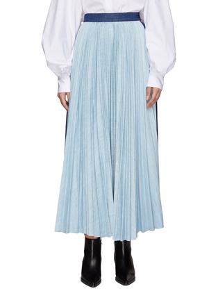 Main View - Click To Enlarge - MADE IN TOMBOY - ‘Soleil' duo-tone pleated denim midi skirt