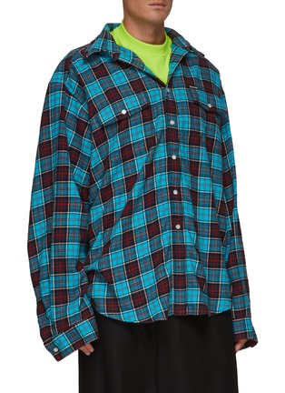 Detail View - Click To Enlarge - BALENCIAGA - OVERSIZED CHECK FLANNEL TWO IN ONE COTTON SHIRT
