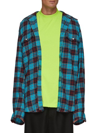 Main View - Click To Enlarge - BALENCIAGA - OVERSIZED CHECK FLANNEL TWO IN ONE COTTON SHIRT